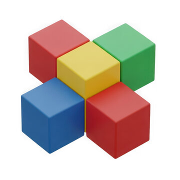 Colorful interlocking cubes forming a geometric cluster design