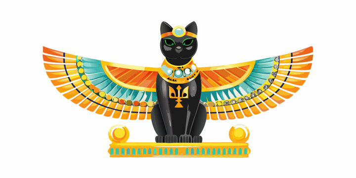 Stylized depiction of bastet the ancient egyptian goddess with wings