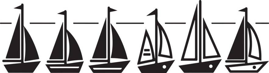 Six sailboats with sails raised on a calm body of water Vector © mahafuza