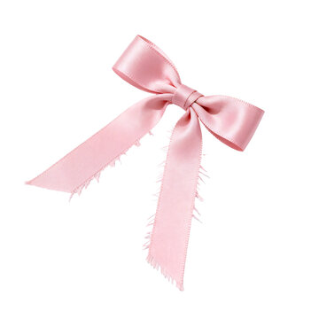 [Transparent Background PNG]Pink Satin Ribbon Bow with Frayed Ends