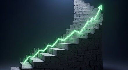 Obraz premium Concrete stairs with glowing arrow showing upward business growth