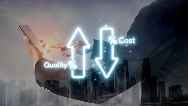 Business concept showing cost reduction and quality increase using Lean, Six Sigma, and Total Quality Management (TQM) to enhance efficiency, value, and customer satisfaction. Muxer