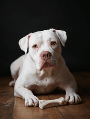 Obraz premium White Pit Bull with a Bone Treat