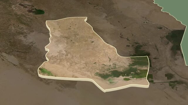 Dhi Qar Governorate, Iraq - extrusion on map.
