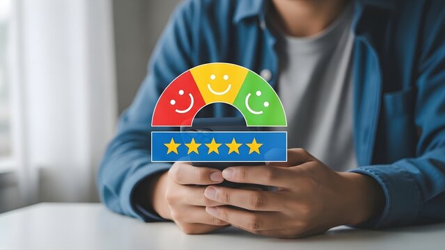 Emotional wellbeing concept hands holding a colorful mood tracker wheel