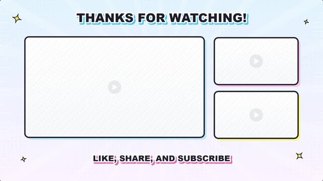 Modern Webtoon Comic Style YouTube End Screen Outro Animation with Three Video Panels