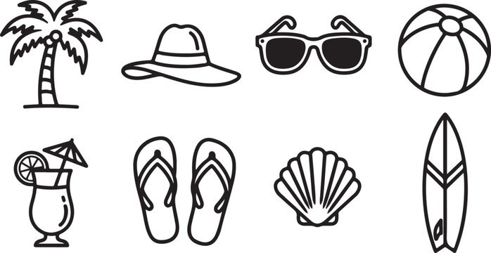 A collection of simple line drawings of various objects and symbols Vector