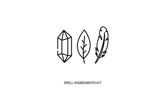 Minimalist illustration of magic spell ingredients.
