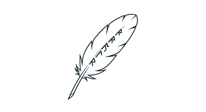 a single feather with decorative lines.