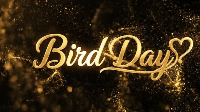 Golden text word Bird with sparkling glitter on black background
