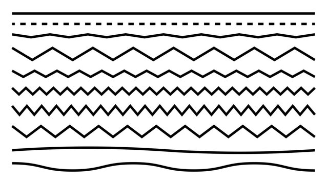 Horizontal Line Set Zig Zag Wavy Dashed Borders Vector Design Elements