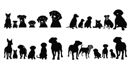 Collection of domestic animal silhouettes including dogs and a cat silhouette © sefali