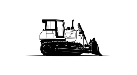 Bulldozer silhouette illustration on white background construction equipment. © siti