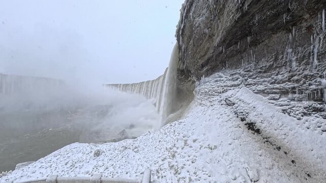 Winter waterfall and frozen cliff at Niagara Falls