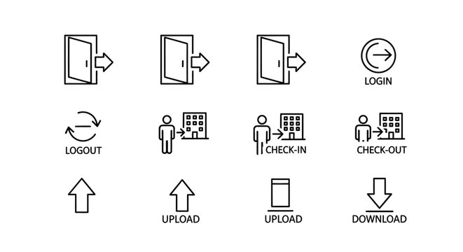 Black and white line icons set.