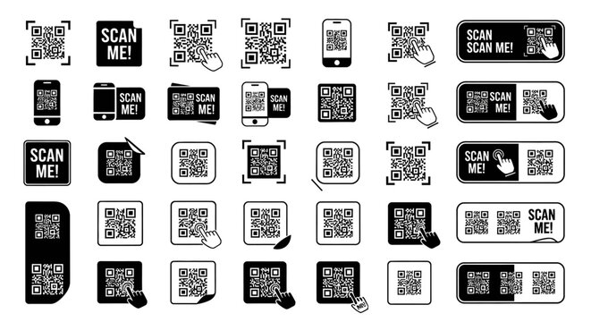 Black and white QR code stickers.