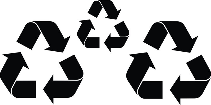 Recycling symbols set, eco sustainability icons, triangular arrows loop, environmental conservation, waste reduction, reuse cycle, green eco-friendly illustration