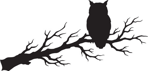 owl silhouette on tree branch minimalist vector illustration © Mohaiminul