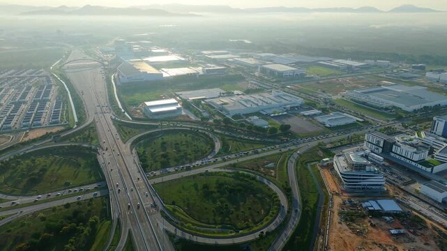 Batu Kawan Highway Interchange Aerial Drone - Semiconductor Industrial Park Access Penang 4K