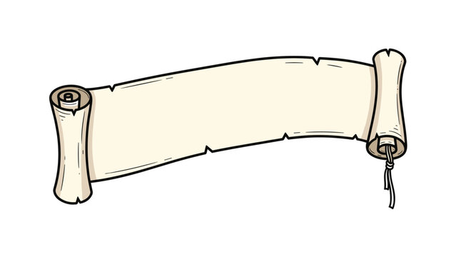 Long horizontal unrolled paper scroll parchment with light brown color and tattered edges for classic messages.