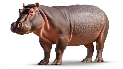 Obraz premium Realistic studio-shot depiction of a large gray hippopotamus standing proudly on a white background
