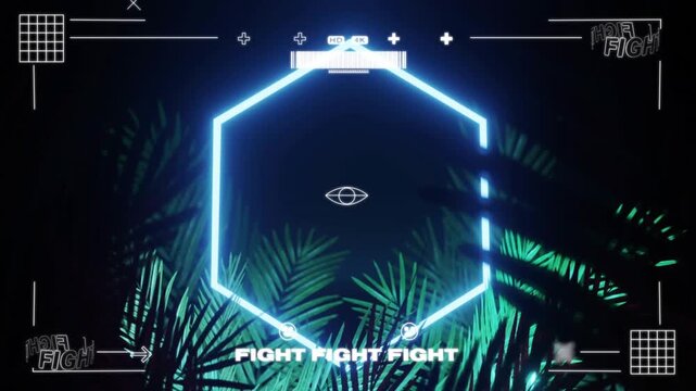 Black frame shifting hex forming snapping over eye lighting palm serving FIGHT tech HUD