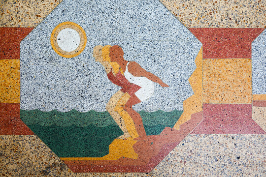 Art Deco mosaic mural with female figure