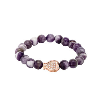 Professional cutout of a purple stone bracelet with a metallic fish pendant. High-quality PNG with transparent background, ideal for jewelry mockups, e-commerce, and creative layouts.
