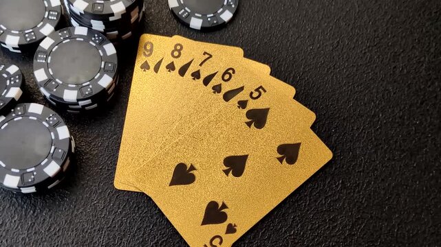 Playing cards and chips on a table, a gambling game of poker. Cards and chips on a gaming table as a background for your design