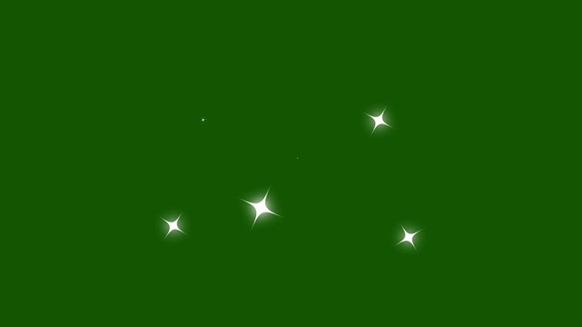 Twinkling stars animation. fast line glitter motion, white cartoon blinking stars, flat vector doodle sparkle, glowing light trails, shining twinkle effect on green screen background. 4k