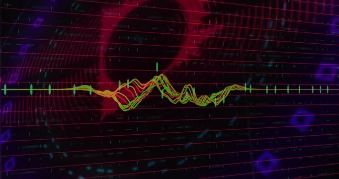 Music starting multistrand waveform growing strands splitting midline ticks flashing for visuals