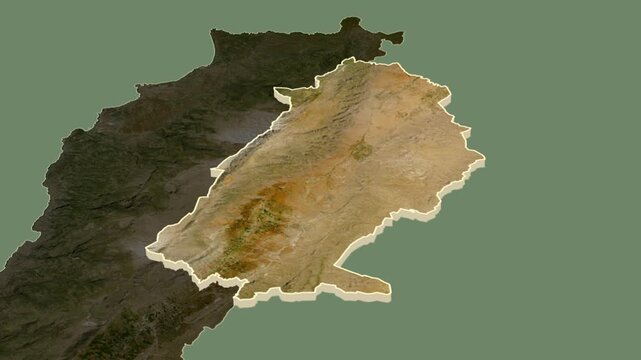 Baalbek-Hermel Governorate, Lebanon, region extrusion map animation
