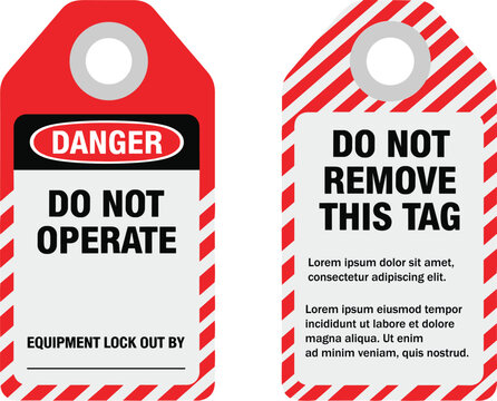 Lockout Tag Danger Tag Vector. Danger lockout tag vector with do not operate warning label industrial safety equipment tag illustration