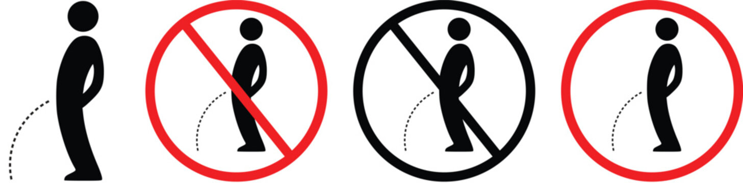 No Peeing Sign Prohibition Urination Symbol Public Toilet Rule Icon Set Vector Illustration