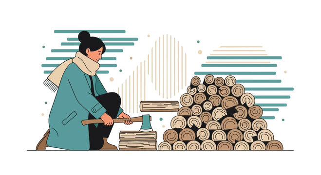 Winter Preparation Season Chopping Firewood for Cozy Warmth