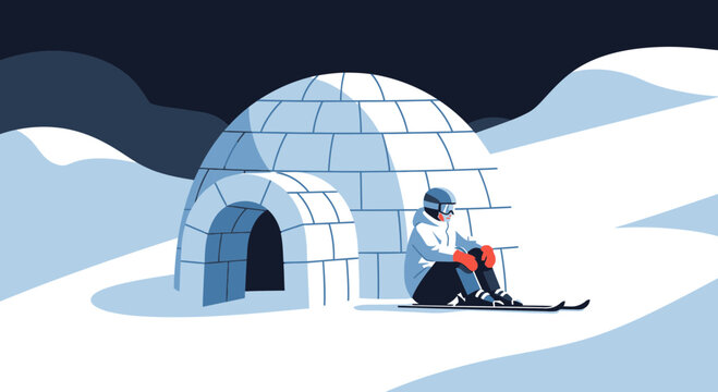 Winter Solitude A Skier Rests Beside An Igloo In The Snow