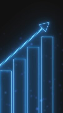 Animation of financial growth trends. Bar chart visually representing increased profit. Upward arrows indicating positive movement.