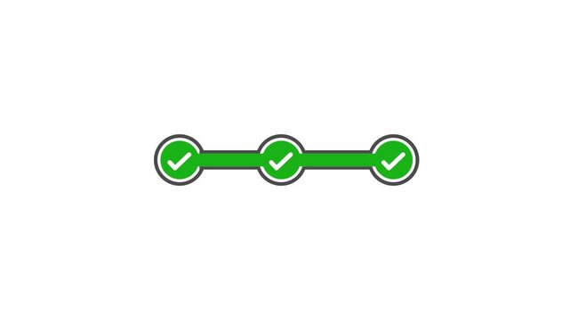 Step by step verification progress bar animation. five step verification bar with chick mark. verified concept animation.