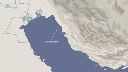 Fototapeta premium Kharg Island Political Vector Map Showing Iran Persian Gulf Strategic Oil Export Hub Location JPG