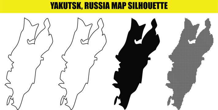 Yakutsk russia map silhouette set, isolated on transparent background, vector graphic.