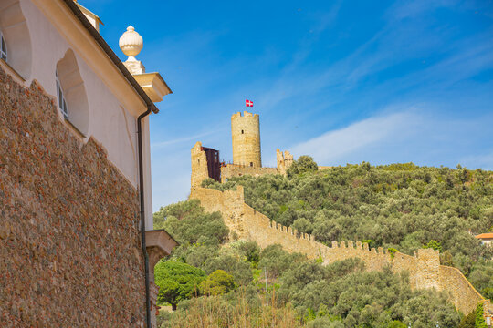 Monte Ursino Castle. Noli, Liguria, province of Savona. Monte Ursino Castle stands in a dominant position on a hill from which it takes its name, defending the historic center of Noli.