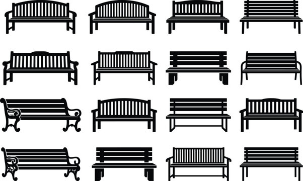 Park Bench Vector Set Collection. Park bench vector set with different outdoor seating designs isolated on white background urban furniture collection