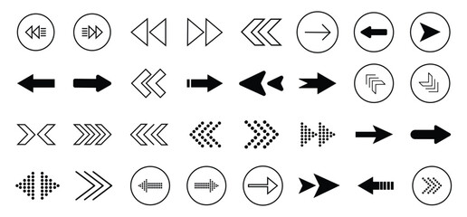 Set of Arrow icons.Set of modern play button and arrow icons collection black.Arrow left,right,up,down icons. vector illustration  © GRAPHICMH07