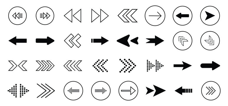 Set of Arrow icons.Set of modern play button and arrow icons collection black.Arrow left,right,up,down icons. vector illustration 