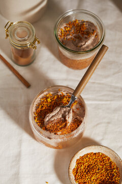 Chia pudding with bee pollen for a wellness lifestyle