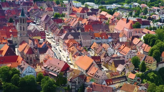 An  Aerial view around the old town beside the city Rottweil in Germany Baden-W&uuml;rttemberg on a sunny summer day in the Black forest.