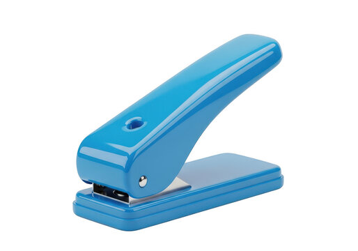 Bright blue single hole puncher with metal punching mechanism isolated object isolated on transparent background