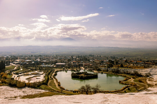 Scenic view of Pamukkale landscape in Turkey