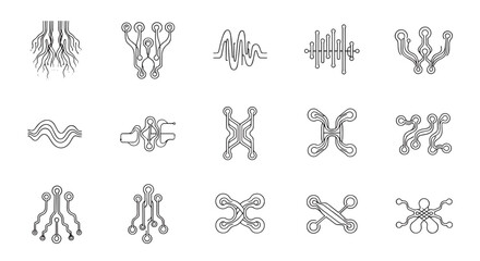 Fototapeta premium Neural Network Circuit and Audio Waveform Vector Line Icons Set