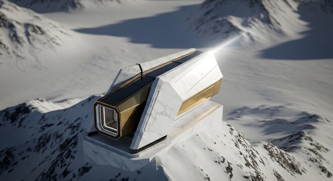 Futuristic Mountain Observatory Structure with Light Beam